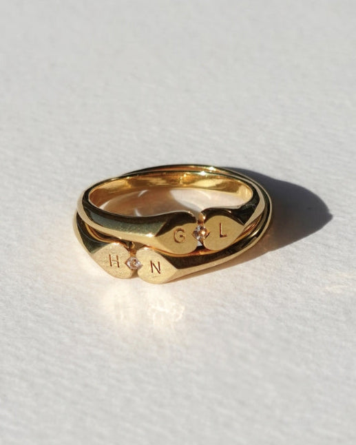 Heart Connection Signet Ring - Gold